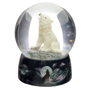 Image of Protector of the North Dreams on the Wind Wolf Snow Globe
