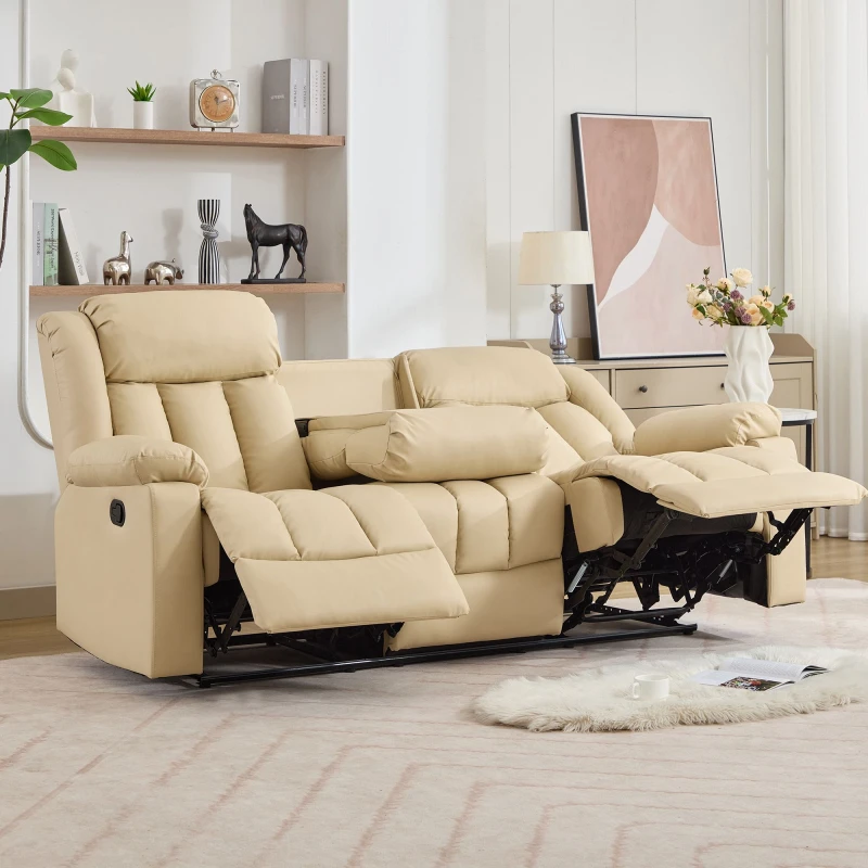 Image of Artemis Home Sheridan 3 Seat Manual Recliner Sofa with Central Console in Cream Size: 3 Seater Cream Unisex 3 Seater