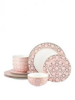 Image of Waterside 12 Piece Tallulah Pink & Gold Dinner Set