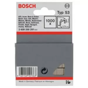 Image of Fine wire staple, type 53 - 11,4 x 0,74 x 4mm 1000 pc(s) Bosch Accessories 2609200291 Dimensions (L x W) 4mm x 11.4 mm