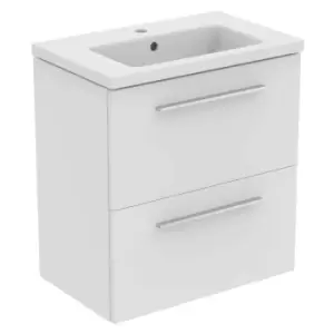 Image of Ideal Standard I.life S 60Cm Matt White 2 Drawer Vanity Unit, 61Cm Vanity Basin And Chrome Handle Pack