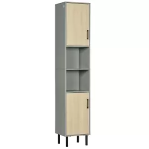 Image of kleankin Freestanding Bathroom Storage, Tall Bathroom Cabinet with Door and Adjustable Shelves, 31.4x30x165cm