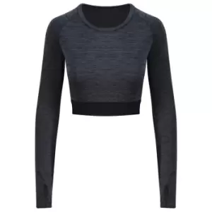 Image of AWDis Just Cool Womens/Ladies Girlie Long-Sleeve Crop Top (L) (Black Slate Melange)