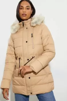 Image of Faux Fur Hood Zip Padded Coat