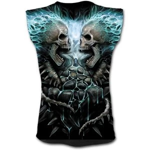 Image of Flaming Spine Allover Sleeveles Sleeveles Mens Medium T-Shirt - Black