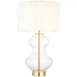Image of Merano Lecce Complete Table Lamp, Satin Brass Plate, Glass With Vintage White Fabric