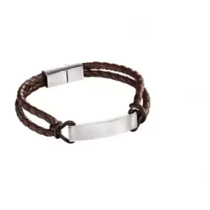 Image of Fred Bennett Steel Leather Id Rope Detal Bracelet B5122