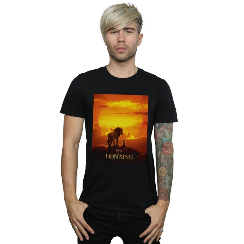 Image of Disney Men The Lion King Movie Sunset Poster T-Shirt in Black Size: Small Black S Male 5059308595232
