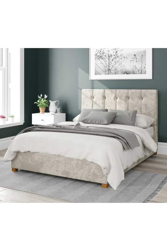 Image of Aspire Aspire Hepburn Upholstered Ottoman Storage Bed, Mirazzi Velvet Fabric in Ivory Size: Double Ivory Double Unisex 5057632166463