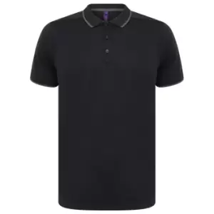 Image of Henbury Mens HiCool Tipped Polo Shirt (M) (Navy/Charcoal)