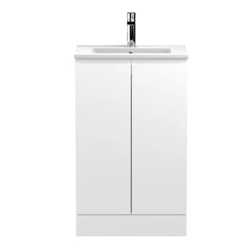 Image of Nuie Hudson Reed Urban Floor Standing 2 Soft Close Door Vanity Unit With Minimalist Basin, Modern Vanity Unit In Satin White, 500mm