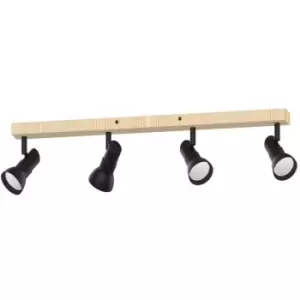 Image of Zumaline Triest Ceiling Spotlight Bar, Matt Black + Wood, 4x GU10