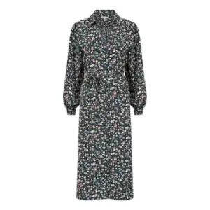Image of Yumi Black Ditsy Print Shirt Midi Dress - Black
