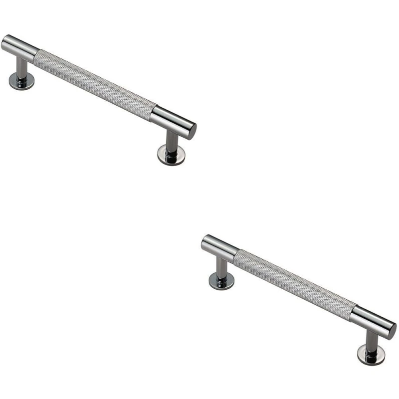 Image of Loops 2x Knurled Bar Door Pull Handle 158 x 13mm 128mm Fixing Centres Chrome Multi unisex
