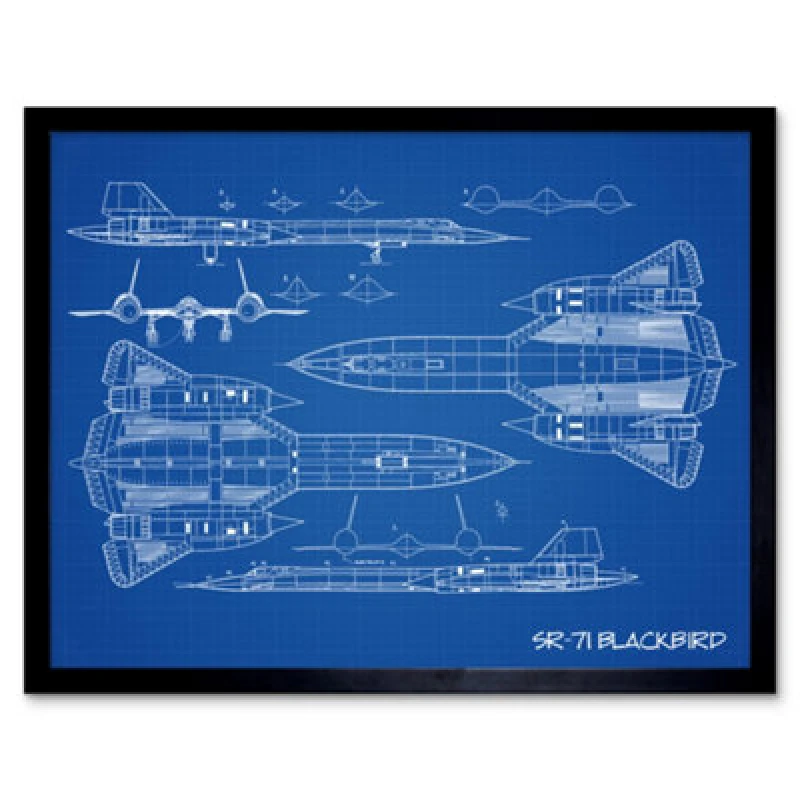 Image of Artery8 Sr-71 Blackbird Habu Us Aircraft Spy Plane Blueprint Plan Framed Wall Art Print
