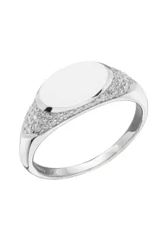 Image of Womens Recycled Sterling Silver & CZ Oval Signet Ring