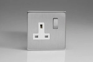 Image of Varilight Screwless 1 Gang Double Pole Socket /w Metal Rocker Switch (Single XDS4WS)-Brushed Steel - XDS4WS