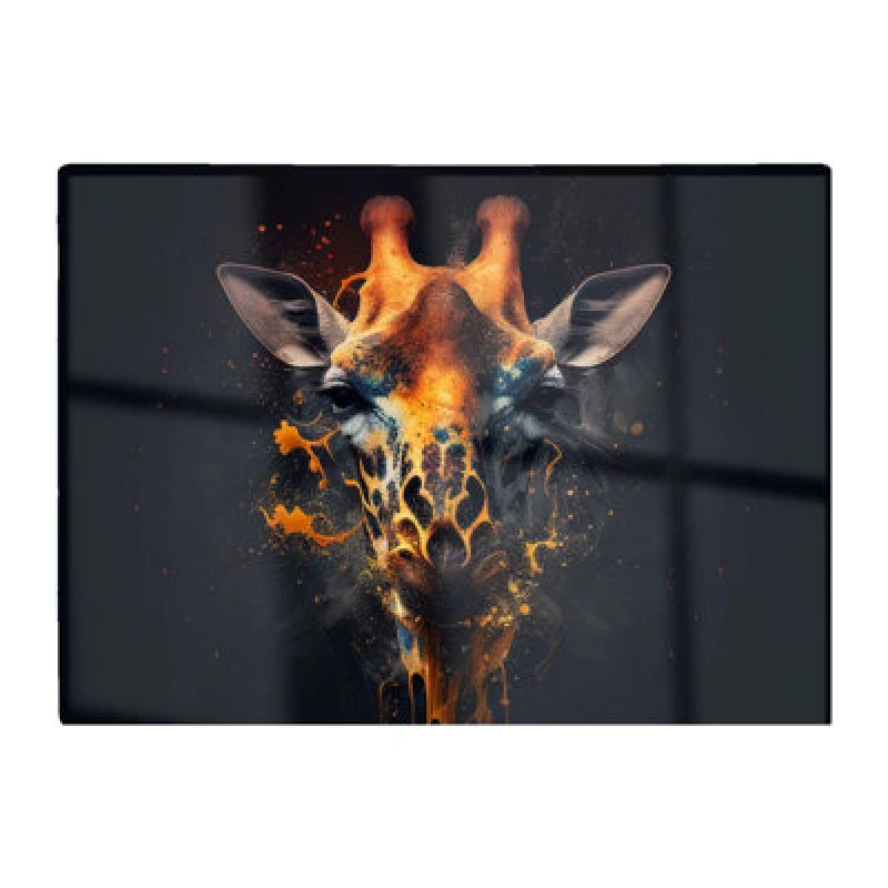 Image of Warren Reed Designer Golden Giraffe Face Splashart Glass Chopping Board