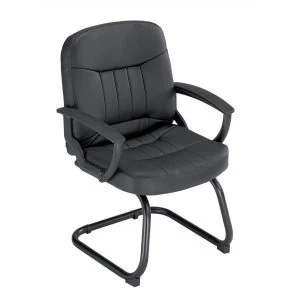 Image of Trexus County Cantilever Leather Medium Back Chair Black Upholstery with Metal Frame with Fixed Arms