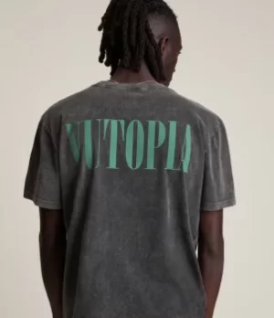 Image of AllSaints Mens Gallo Crew T-Shirt, Washed Black, Size: M