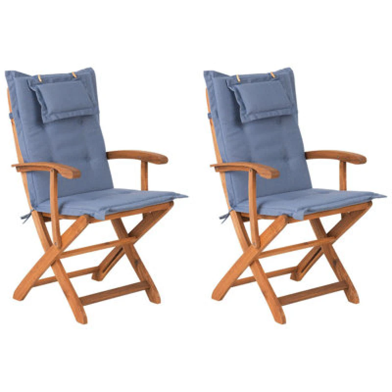 Image of Beliani Garden Chair Maui Acacia Wood Blue