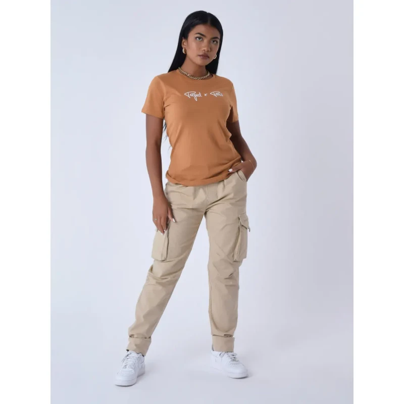 Image of Project X Paris T-Shirt embroidery logo woman Project X Paris Basic Beige Female XS