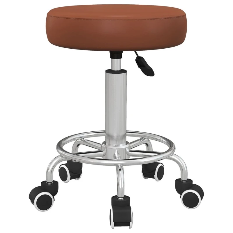 Image of Vinsetto Round PU leather Salon Beautician Stool Adjustable Height - Grey - Brown TJ Hughes 5056725543259