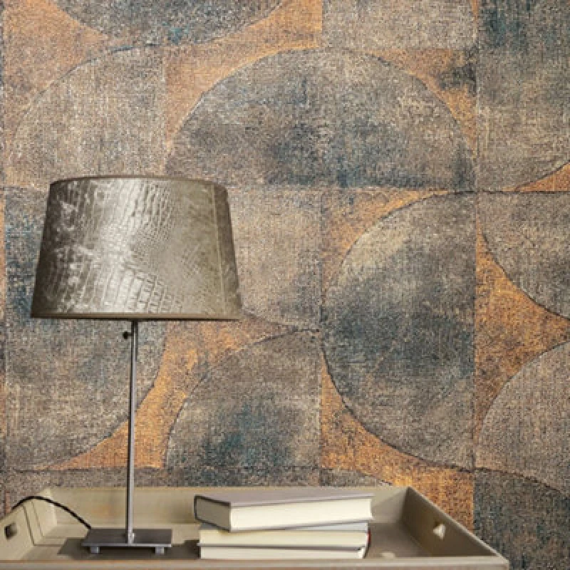 Image of Galerie The New Design Book Orange Brown Black Rustic Circle Textured Wallpaper