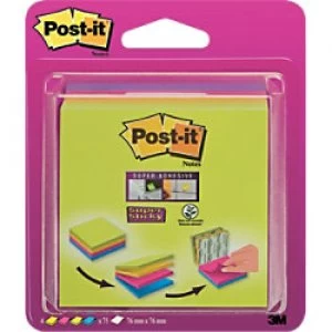 Image of Post-it Super Sticky Notes Cube 76 x 76mm Neon Assorted Colours 75 sheets