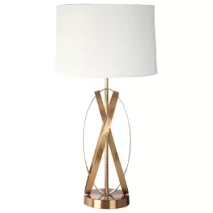 Image of Premier Housewares Zaina Table Lamp in White/Gold Finish & Linen Shade