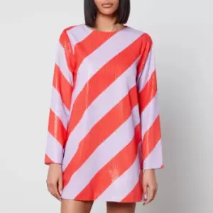 Image of Olivia Rubin Tabitha Striped Sequined Mesh Mini Dress - UK 8