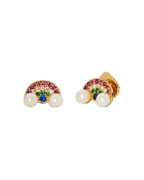 Image of kate spade new york Wishes Pave & Imitation Pearl Rainbow Stud Earrings