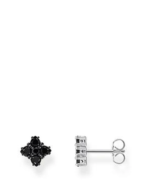 Image of THOMAS SABO Silver Black Zirconia Floral Stud Earrings