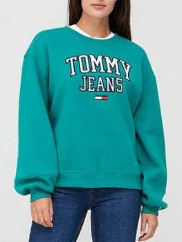 Image of Tommy Jeans Collegiate Logo Crew Neck Sweat Top - Green