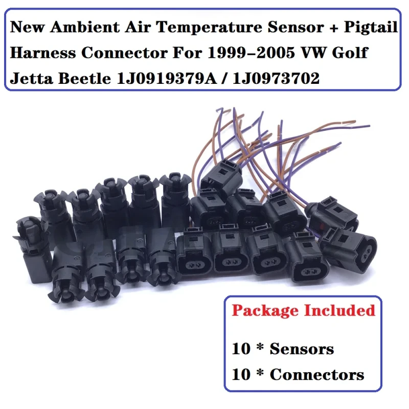 Image of 10 x Ambient Air Temperature Sensor+Connector for VW Golf Jetta Beetle 1J0919379A / 1J0973702 / 1J0 919 379A / 1J0 973 702