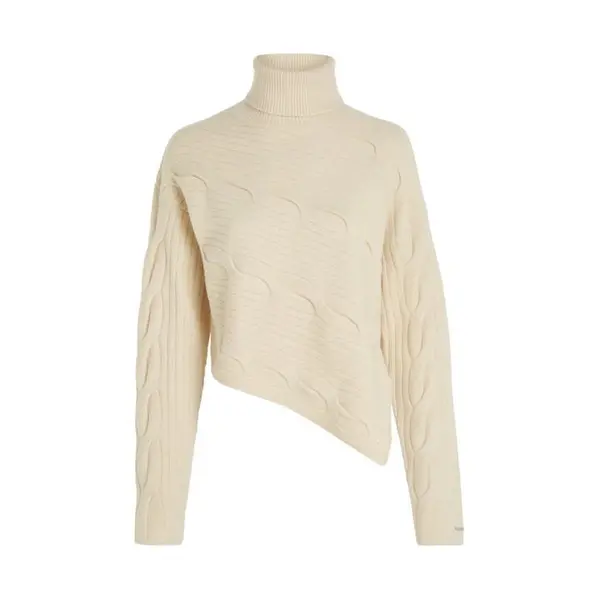 Image of Calvin Klein Asymetric Modern Cable Sweater - Cream 8