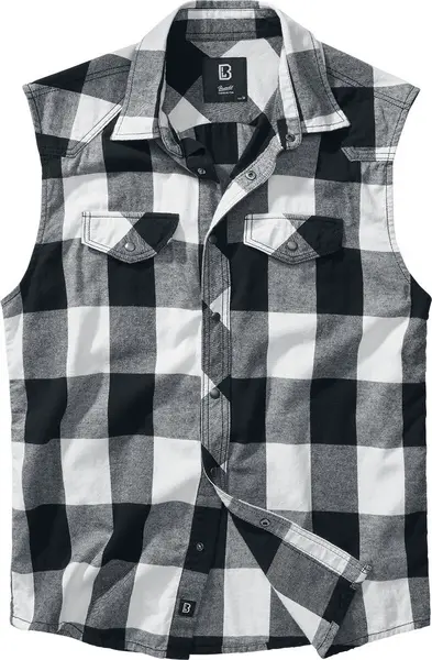 Image of Brandit Sleeveless Checked Shirt Short-sleeved Shirt Black white M Men