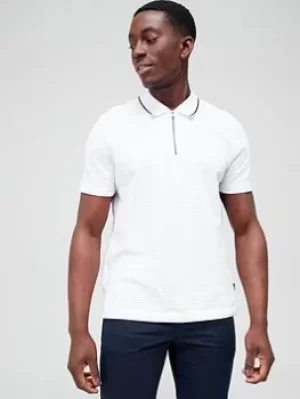Image of Ted Baker Buer Zip Neck Polo Shirt &ndash; White, Size 4, Men