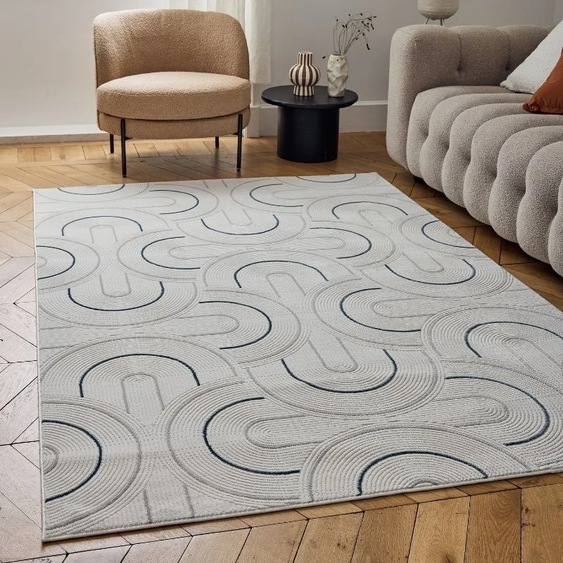 Image of THE RUGS Carmel Modern Area Rugs & Runners Arch Design Soft Pile in Navy Size: 80cm x 150cm Navy Unisex 80cm x 150 cm