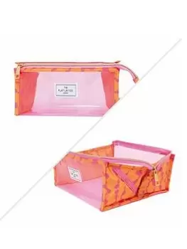 Image of The Flat Lay Co. Open Flat Makeup Jelly Box Bag Pink Dribbles on Orange, Pink, Women