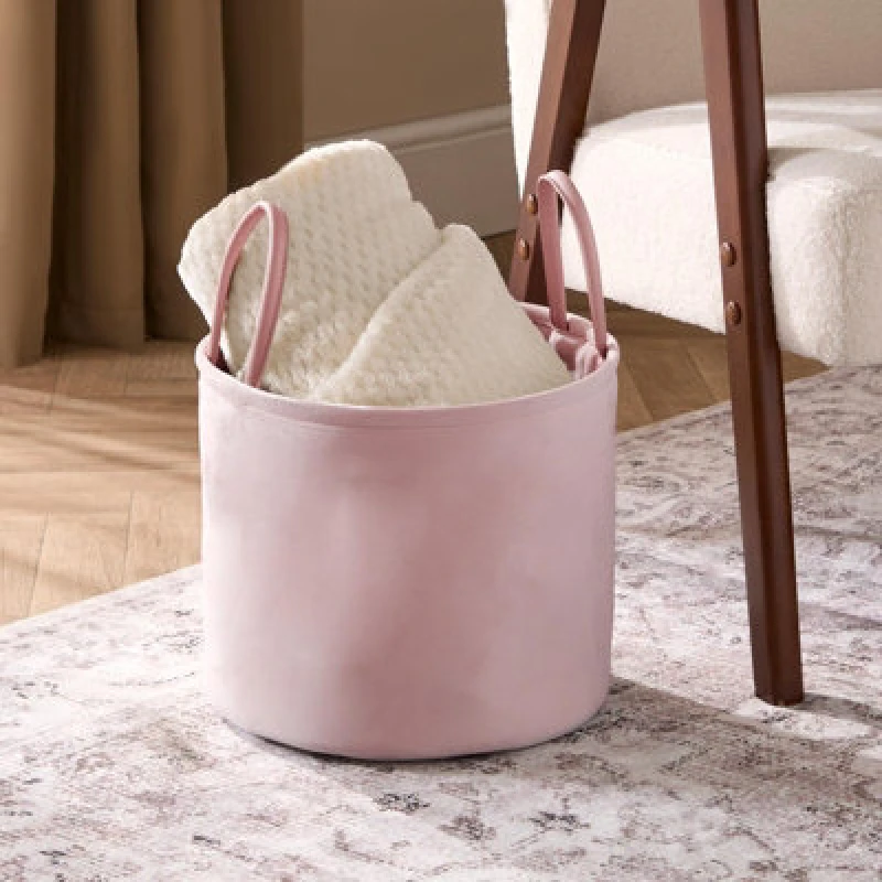 Image of OHS OHS Velvet Storage Basket Hamper Clothes Toys Organiser Fabric Bag in Pink Pink One Size Unisex 5027434217434