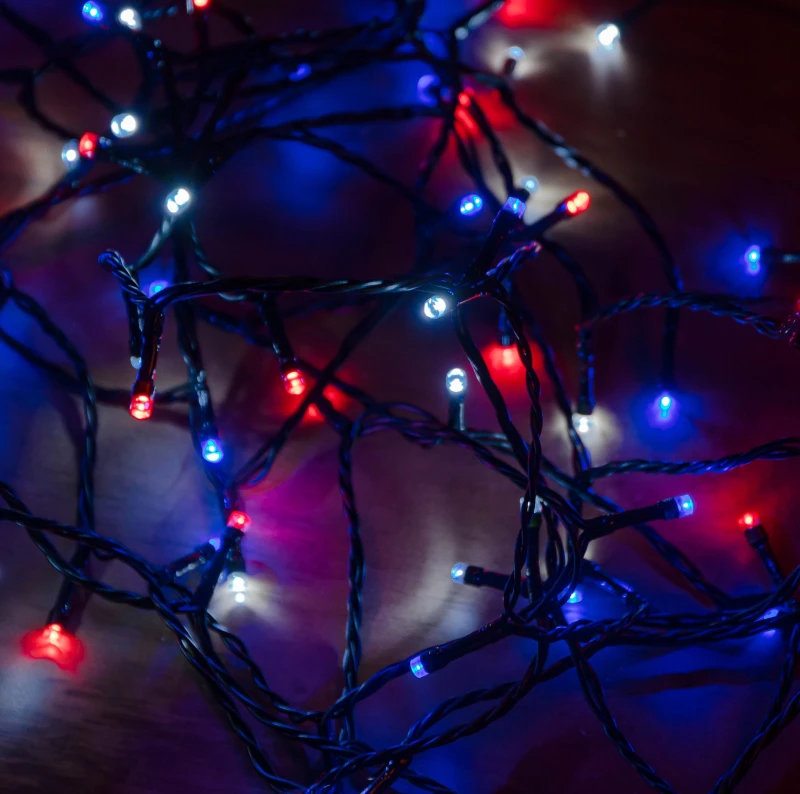 Image of 28.7m 360 LED SupaBrights Multi-Action Christmas String Lights with Timer in Blue, Red & White