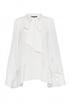 Image of French Connection Classic Crepe Light Tie Neck Top Winter White