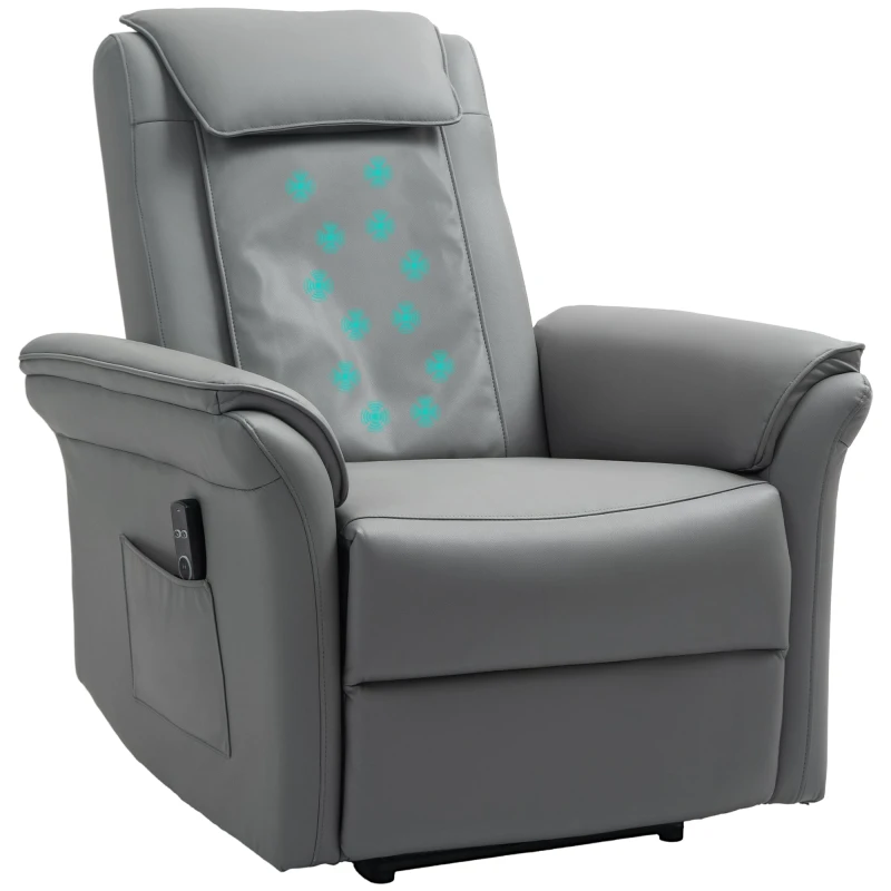 Image of HOMCOM Kneading Massage Recliner Chair Breathable Leather Recliner Armchair TJ Hughes Grey 5063603378858