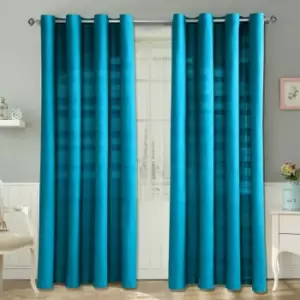 Image of HOMECAPES Cotton Rajput Ribbed Teal Curtain Pair, 66 x 72" Drop - Blue