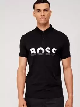 Image of BOSS Pavel Logo Polo Shirt - Black, Size S, Men