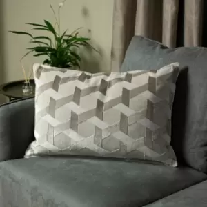 Image of Paoletti - Delano Geometric Jacquard Velvet Cushion Cover, Ivory/Taupe, 40 x 60 Cm