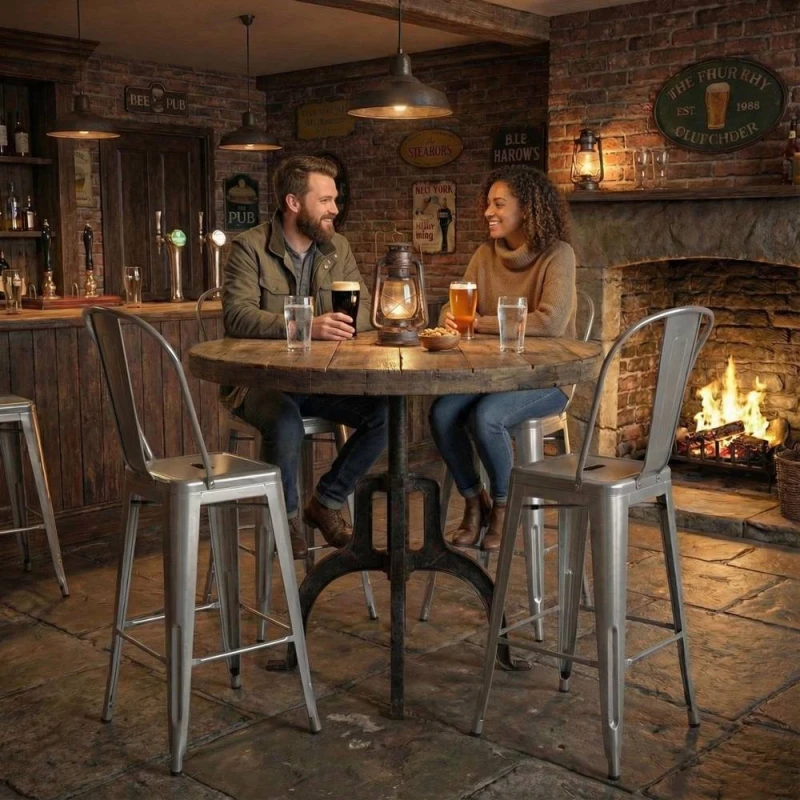 Image of FWStyle Bistro Set Of 4 24" Silver Gloss Metal Bar Chairs Silver Unisex