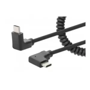 Image of Manhattan USB-C to USB-C Cable 1m Male to Male Black 480 Mbps (USB 2.0) Tangle Resistant Curly Design Angled Connectors Ideal for Charging Cabinets/Ca