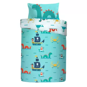 Image of Cosatto Sea Monsters 100% Cotton Reversible Duvet Cover and Pillowcase Set MultiColoured